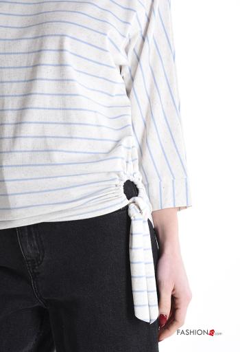 Maglietta a manica lunga in Lino girocollo Fantasia righe con nodo - ph 4