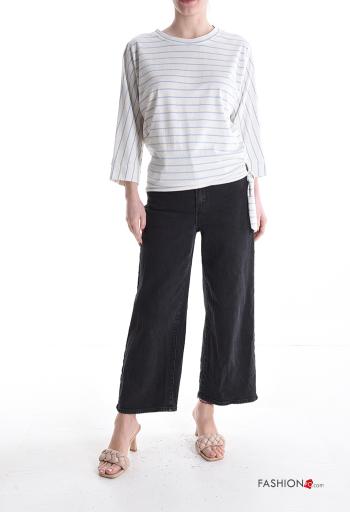 Maglietta a manica lunga in Lino girocollo Fantasia righe con nodo - ph 5