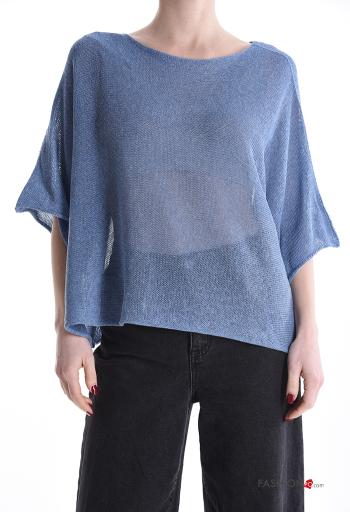 roher saumabschluss u-boot ausschnitt Strickpullover aus Baumwolle 3/4 ärmel - ph 1