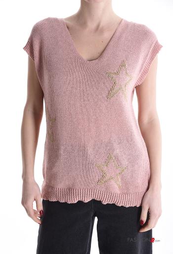 Printed lurex sleeveless Cotton Sweater with v-neck - ph 1