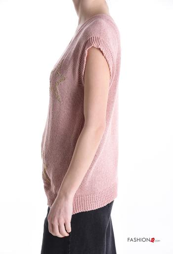 Printed lurex sleeveless Cotton Sweater with v-neck - ph 3
