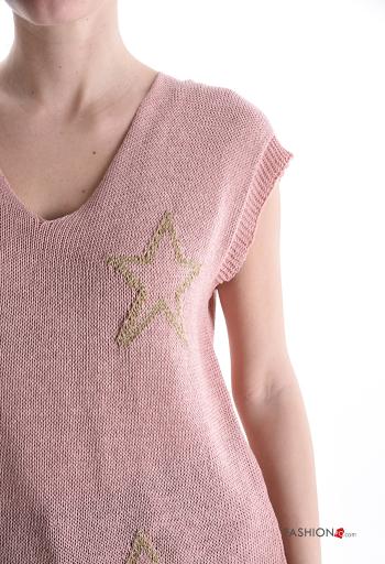 Printed lurex sleeveless Cotton Sweater with v-neck - ph 4