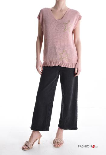 Printed lurex sleeveless Cotton Sweater with v-neck - ph 5