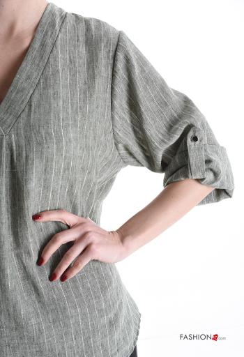 Blusa Fantasia righe scollo a V maniche a tre quarti - ph 4