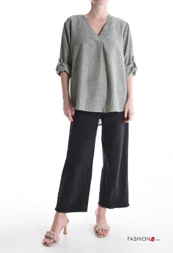 Blusa Fantasia righe scollo a V maniche a tre quarti - ph 5