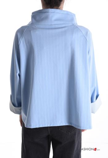 Blusa in Cotone maniche lunghe Fantasia righe a collo alto con bottoni - ph 2