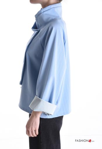 Blusa in Cotone maniche lunghe Fantasia righe a collo alto con bottoni - ph 3