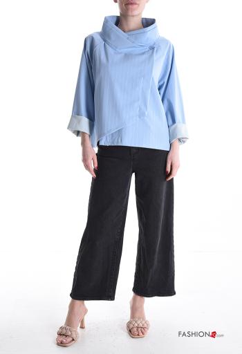 Blusa in Cotone maniche lunghe Fantasia righe a collo alto con bottoni - ph 5