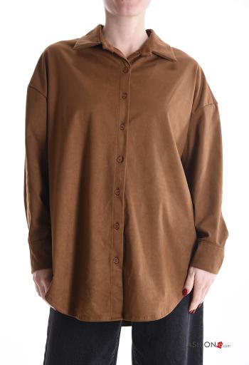 Camicia con colletto camoscio maniche lunghe con bottoni