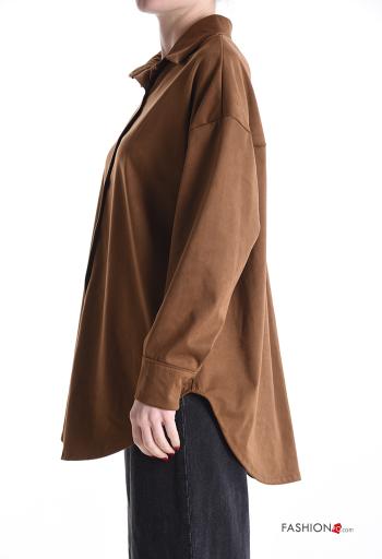 Camicia con colletto camoscio maniche lunghe con bottoni - ph 3