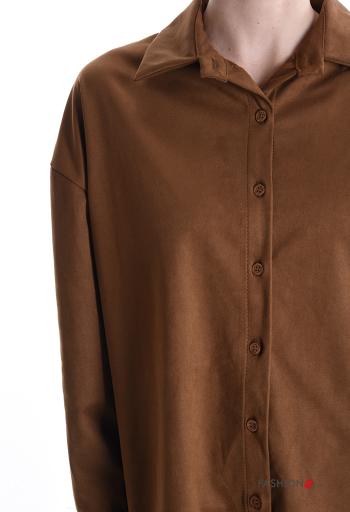 Camicia con colletto camoscio maniche lunghe con bottoni - ph 4