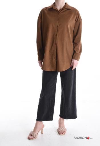 Camicia con colletto camoscio maniche lunghe con bottoni - ph 5