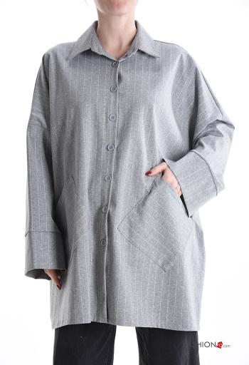 Striped long sleeve with collar oversized Shirt with buttons with pockets - ph 1
