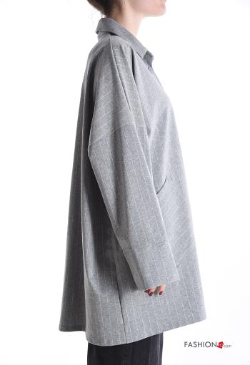 Striped long sleeve with collar oversized Shirt with buttons with pockets - ph 3