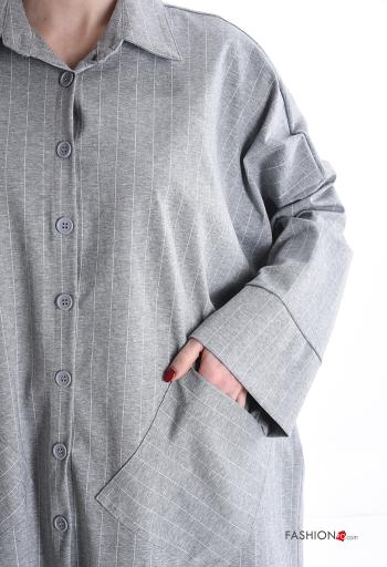 Striped long sleeve with collar oversized Shirt with buttons with pockets - ph 4