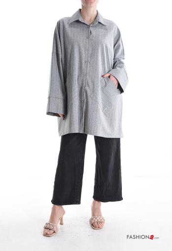Striped long sleeve with collar oversized Shirt with buttons with pockets - ph 5