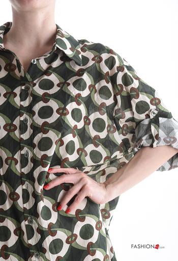 Camicia in Cotone lungo con colletto Fantasia geometrica con bottoni maniche a tre quarti - ph 4