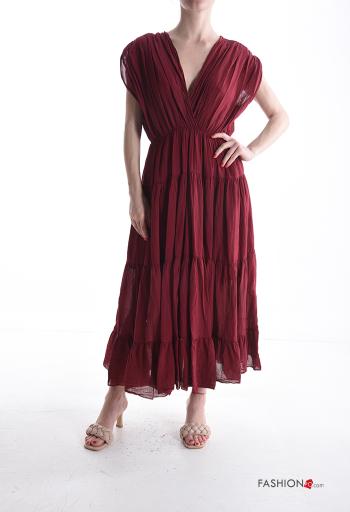 short sleeve backless sleeveless Cotton Dress with flounces with v-neck