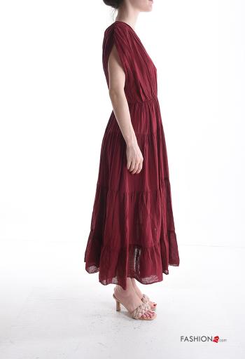 Abito in Cotone senza maniche maniche corte scollato sulla schiena con balze scollo a V - ph 3