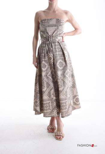 Abito in Cotone senza maniche Fantasia paisley con elastico con cintura con tasche - ph 1