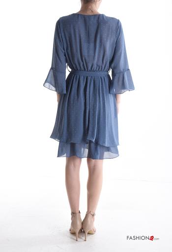 Abito chiffon maniche a tre quarti con cintura in stoffa scollo a V con balze con strass - ph 2