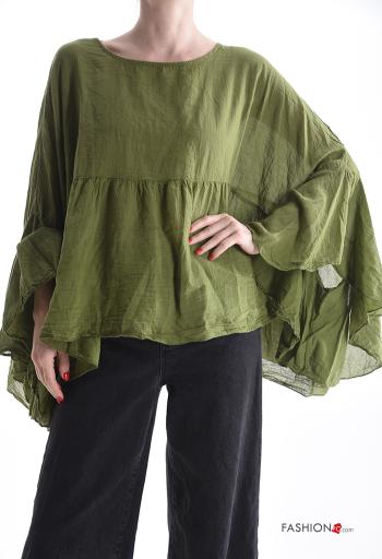 Blusa in Cotone maniche volant maniche extra lunghe con balze