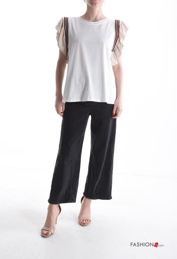 T-shirt in Cotone maniche volant maniche corte girocollo con balze - ph 5