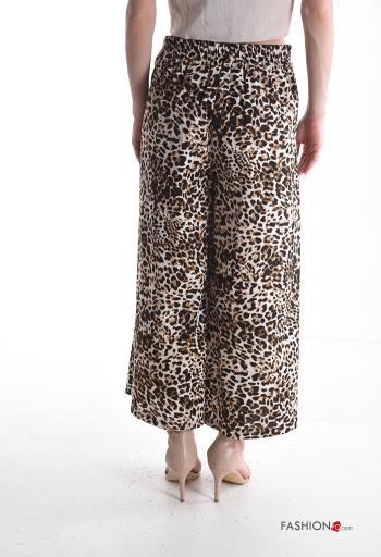 Animal print wide leg Cotton Trousers with pockets with elastic - ph 2