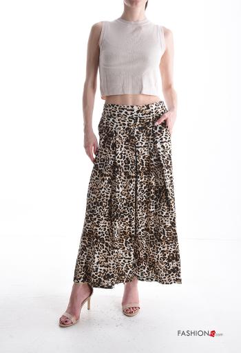 Animal print wide leg Cotton Trousers with pockets with elastic - ph 5