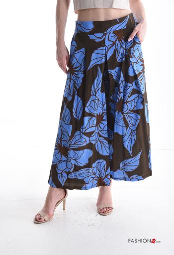 Pantalone in Cotone wide leg Fantasia floreale con tasche con elastico