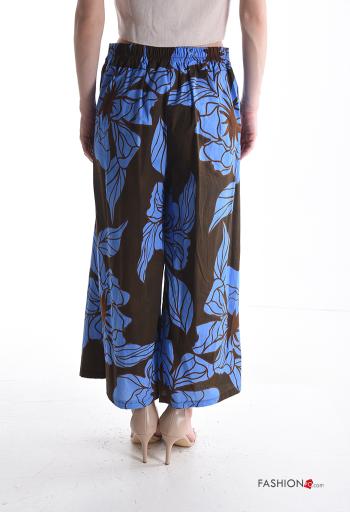 Pantalone in Cotone wide leg Fantasia floreale con tasche con elastico - ph 2