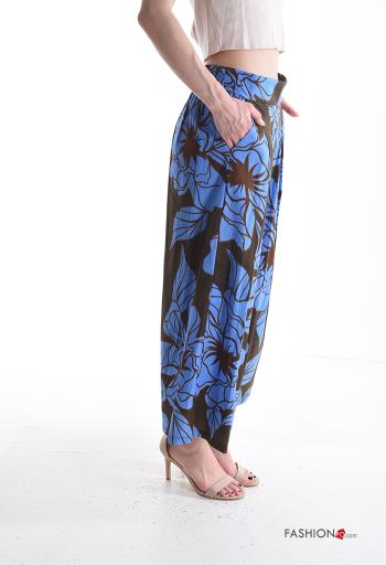 Pantalone in Cotone wide leg Fantasia floreale con tasche con elastico - ph 3