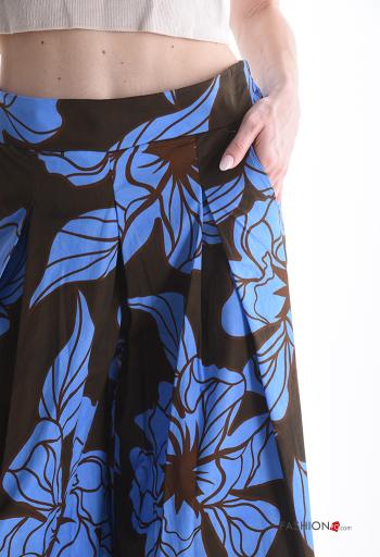 Pantalone in Cotone wide leg Fantasia floreale con tasche con elastico - ph 4