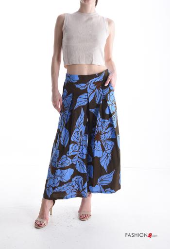 Pantalone in Cotone wide leg Fantasia floreale con tasche con elastico - ph 5