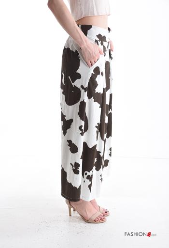 Pantalone in Cotone wide leg Fantasia animalier con tasche con elastico - ph 3