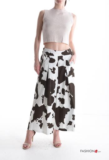 Pantalone in Cotone wide leg Fantasia animalier con tasche con elastico - ph 5