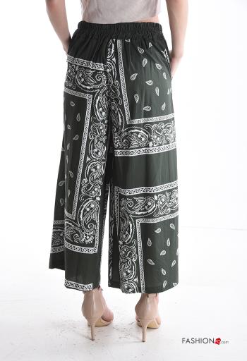 Pantalone in Cotone wide leg Fantasia stampata con tasche con elastico - ph 2