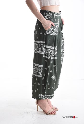 Pantalone in Cotone wide leg Fantasia stampata con tasche con elastico - ph 3