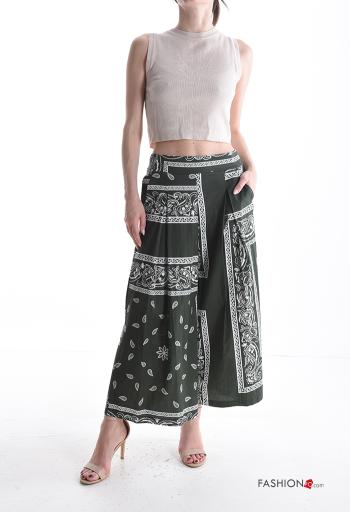 Pantalone in Cotone wide leg Fantasia stampata con tasche con elastico - ph 5