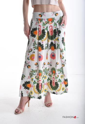 Floral wide leg Cotton Trousers with pockets with elastic