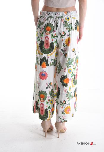 Floral wide leg Cotton Trousers with pockets with elastic - ph 2