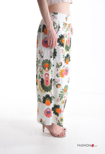 Floral wide leg Cotton Trousers with pockets with elastic - ph 3