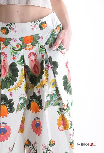 Floral wide leg Cotton Trousers with pockets with elastic - ph 4