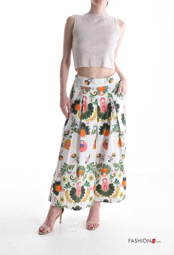 Floral wide leg Cotton Trousers with pockets with elastic - ph 5