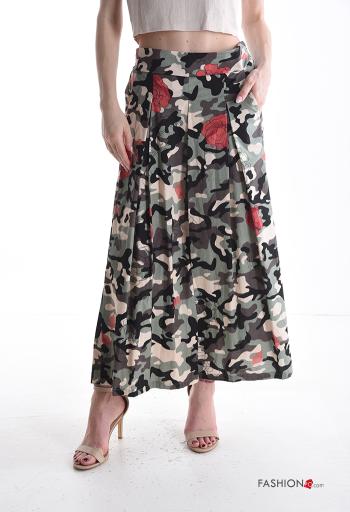 Pantalone in Cotone wide leg Fantasia mista con tasche con elastico