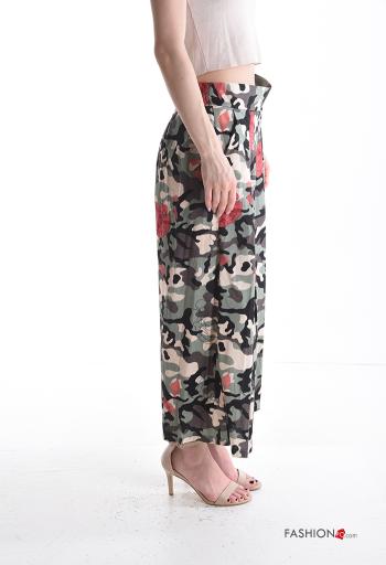 Pantalone in Cotone wide leg Fantasia mista con tasche con elastico - ph 3