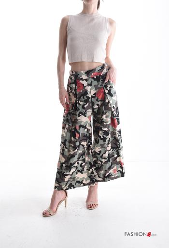 Pantalone in Cotone wide leg Fantasia mista con tasche con elastico - ph 5