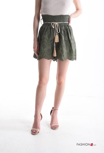 Pantaloncino Short in Cotone vita alta con elastico con corda in pizzo sangallo