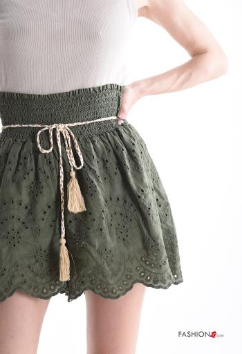 Pantaloncino Short in Cotone vita alta con elastico con corda in pizzo sangallo - ph 4