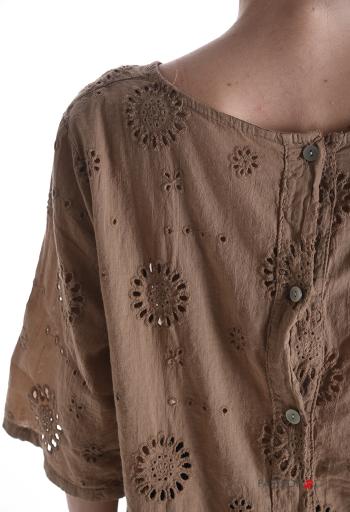 Blusa de Algodón Patrón bordado manga tres cuartos con botones bordado inglés - ph 4